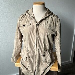 Talbots jacket size 14 cream gold ir hooded double zipper drawstring coat